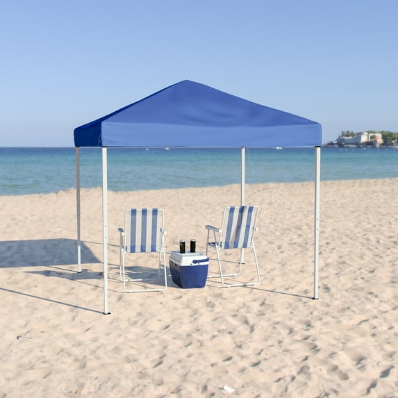 BizChair 8'x8' Blue Outdoor Pop Up Event Slanted Leg Canopy Tent with Carry Bag