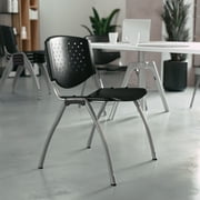 BizChair 880 lb. Capacity Black Plastic Stack Chair with Titanium Gray Powder Coated Frame