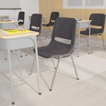BizChair 880 lb. Capacity Gray Ergonomic Shell Stack Chair with Chrome Frame and 18'' Seat Height