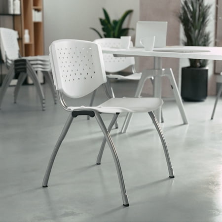 BizChair 880 lb. Capacity White Plastic Stack Chair with Titanium Gray Powder Coated Frame