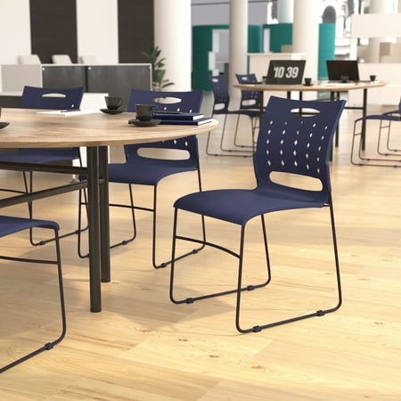 BizChair 881 lb. Capacity Navy Sled Base Stack Chair with Air-Vent Back