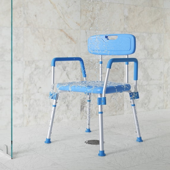 BizChair Adjustable Bath & Shower Chair with Height-Adjust Frame, Depth-Adjust Back, and 300 lbs. Static Weight Capacity in Blue
