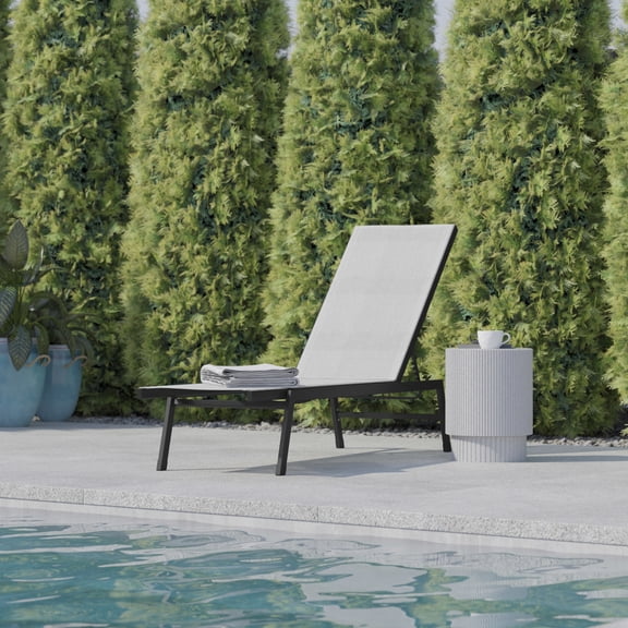 BizChair Adjustable Chaise Lounge Chair, Outdoor Five-Position Recliner, All Weather, Black/Gray