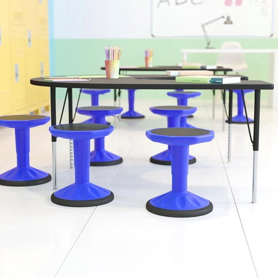 BizChair Adjustable Height Kids Flexible Active Stool for Classroom and Home with Non-Skid Bottom in Blue, 14" - 18" Seat Height