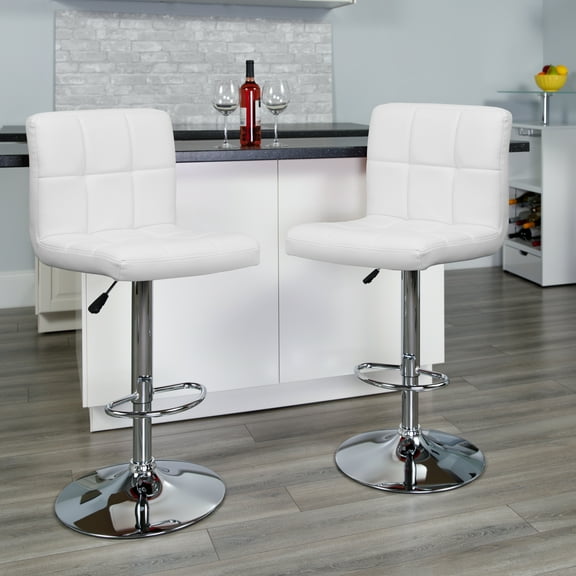BizChair Adjustable Height Mid Back Bar Stools, White (Set of 2)