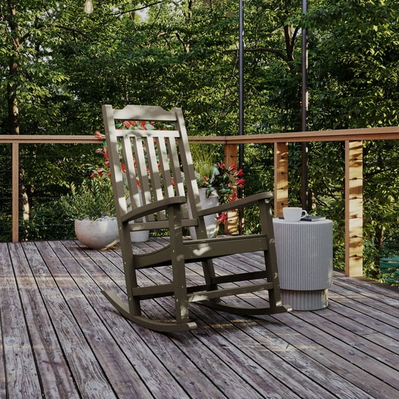 BizChair All-Weather Poly Resin Rocking Chair, Mahogany