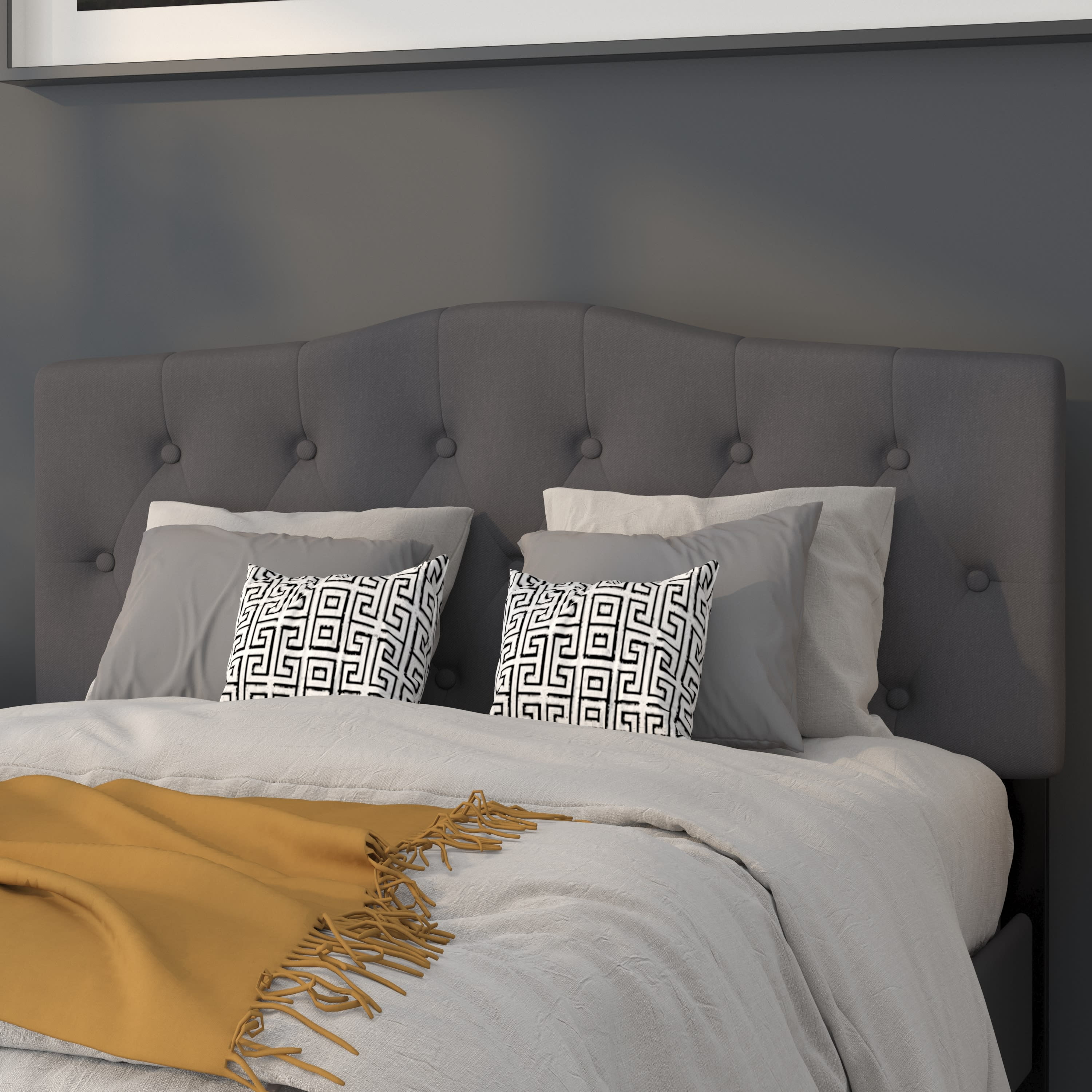 BizChair Arched Button Tufted Upholstered Full Size Headboard in Dark Gray Fabric