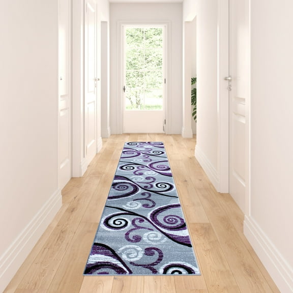 BizChair Area Rug Modern Contemporary Design 1100 Purple Grey White Black (2 Feet 4 Inch X 11 Feet) Long Runner