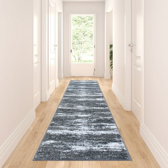 BizChair Area Rug Modern Contemporary Design 1102 Grey White Black (2 Feet X 7 Feet 3 Inch) Runner