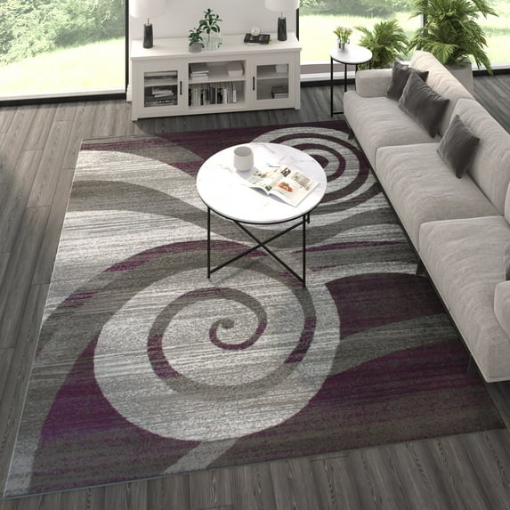 BizChair Area Rug Modern Contemporary Design 1103 Purple Grey White Black (8 Feet X 10 Feet)