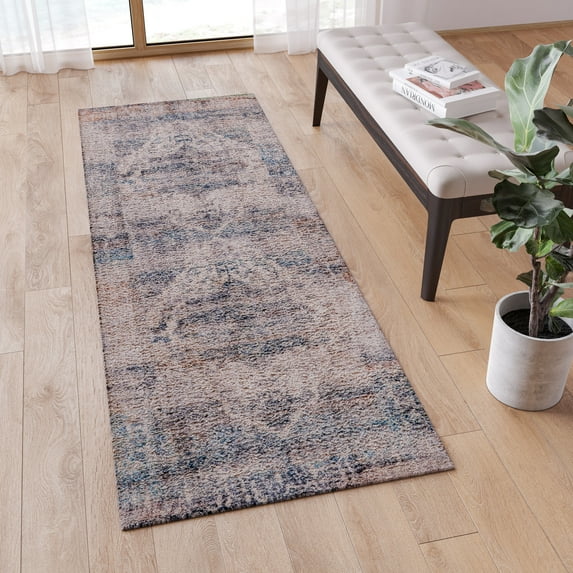 BizChair Artisan Old English Style Traditional Rug - 2'x6' - Blue Polyester