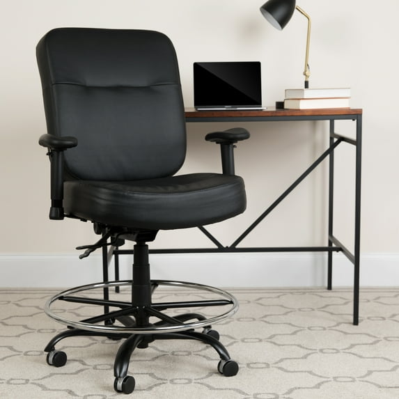 BizChair Big & Tall 400 lb. Rated Black LeatherSoft Ergonomic Drafting Chair with Adjustable Arms