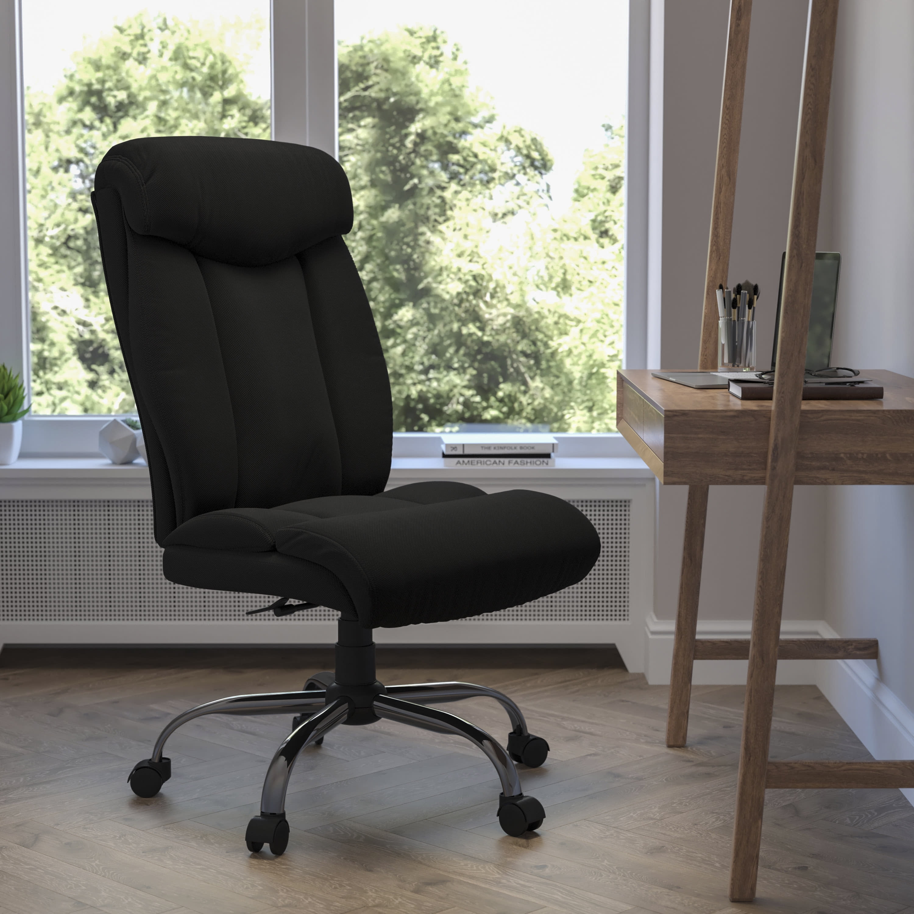 Contemporary High-Back Swivel Executive Chair in Black LeatherSoft