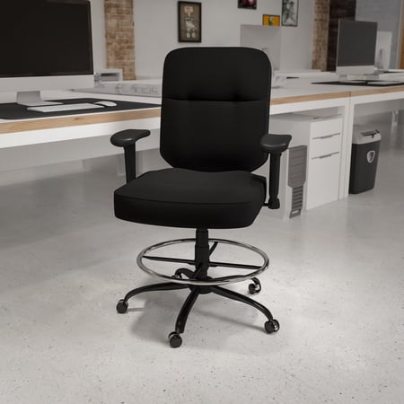 BizChair Big & Tall 400 lb. Rated High Back Black Fabric Rectangular Back Ergonomic Draft Chair with Adjustable Arms