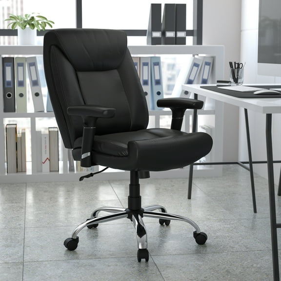 BizChair Big & Tall 400 lb. Rated Mid-Back Black LeatherSoft Deep Tufted Ergonomic Task Office Chair with Adjustable Arms