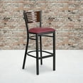 thumbnail image 1 of BizChair 2 Pk. Black Slat Back Metal Restaurant Barstool - Walnut Wood Back & Seat, 1 of 7