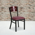 thumbnail image 1 of BizChair Black 4 Square Back Metal Restaurant Chair - Mahogany Wood Back, Burgundy Vinyl Seat, 1 of 7