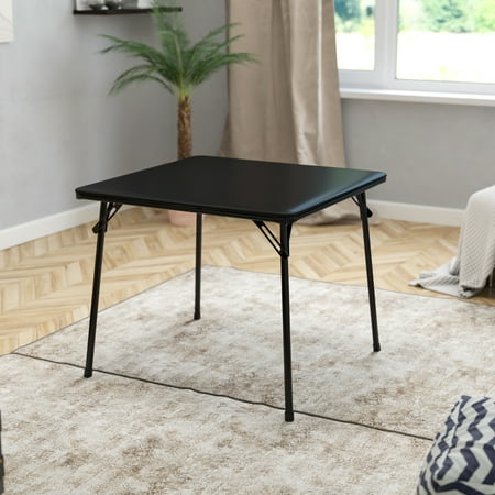 BizChair Black Folding Card Table - Lightweight Portable Table with Collapsible Legs