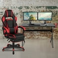 thumbnail image 1 of BizChair Black Gaming Desk with Cup Holder/Headphone Hook/2 Wire Management Holes & Red Reclining Back/Arms Gaming Chair with Footrest, 1 of 13