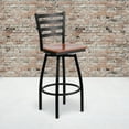 thumbnail image 1 of BizChair Black Ladder Back Swivel Metal Barstool - Cherry Wood Seat, 1 of 11