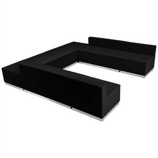 Black Faux Leather Eight Piece Reception Sectional Sofa