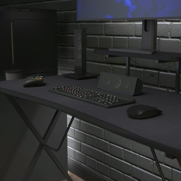 BizChair Black Mega Size Extended Gaming Mouse Pad with Anti-Slip Rubber Base & Micro Weave Top, Large Home Office Desk Mat, 45.75"W x 23.75"D x .125"H