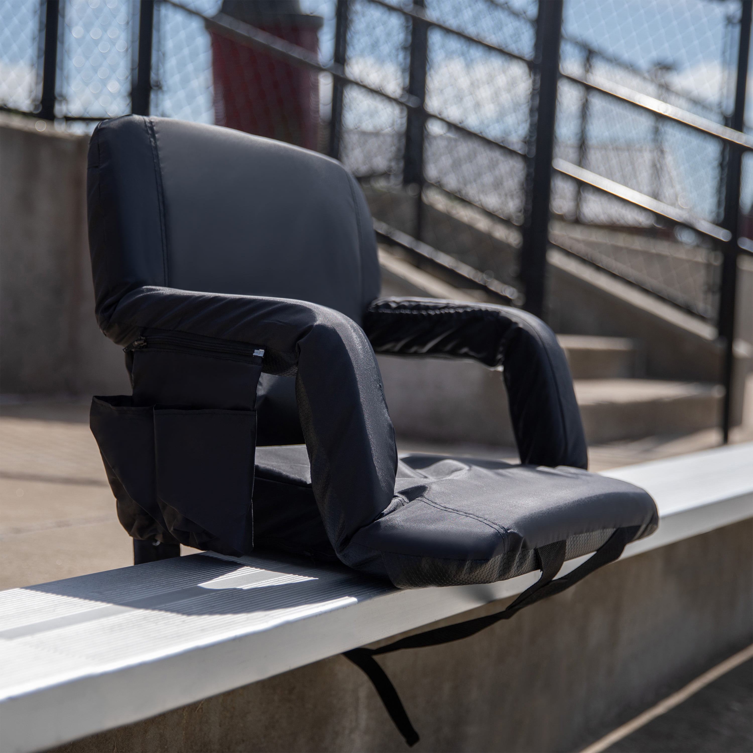 BizChair Black Portable Lightweight Reclining Stadium Chair with