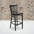 thumbnail image 1 of BizChair Black Vertical Back Metal Restaurant Barstool - Mahogany Wood Seat, 1 of 11