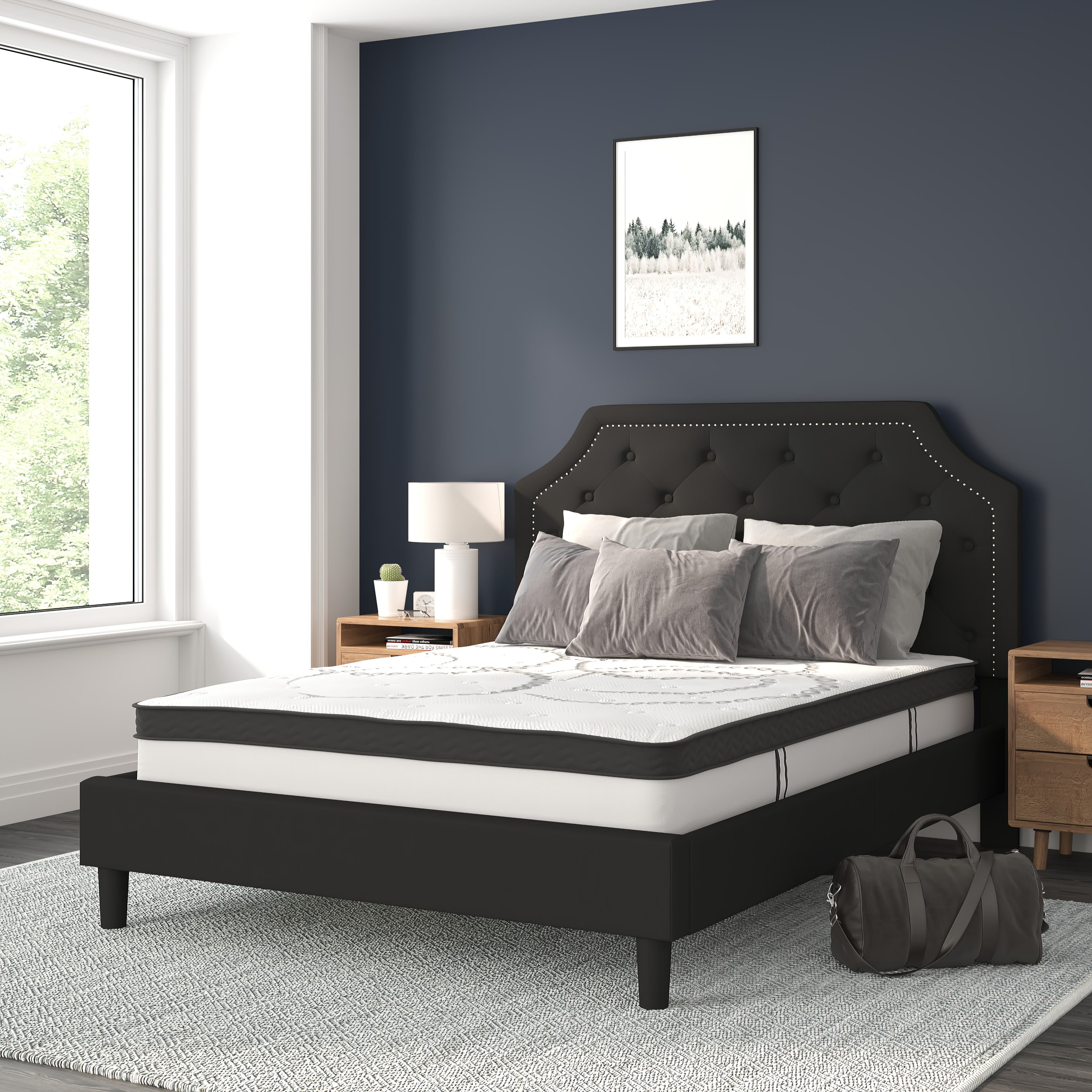 BizChair Brighton Queen Size Tufted Upholstered Platform Bed in Black