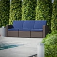 thumbnail image 1 of BizChair Brown Faux Rattan Sofa with All-Weather Navy Cushions, 1 of 11