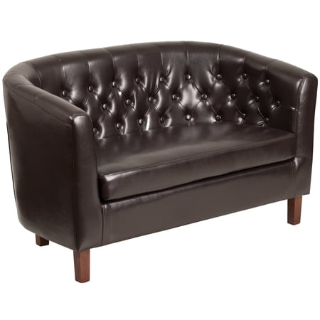 BizChair Brown LeatherSoft Tufted Loveseat
