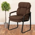 thumbnail image 1 of BizChair Brown Microfiber Executive Side Reception Chair with Lumbar Support and Sled Base, 1 of 12