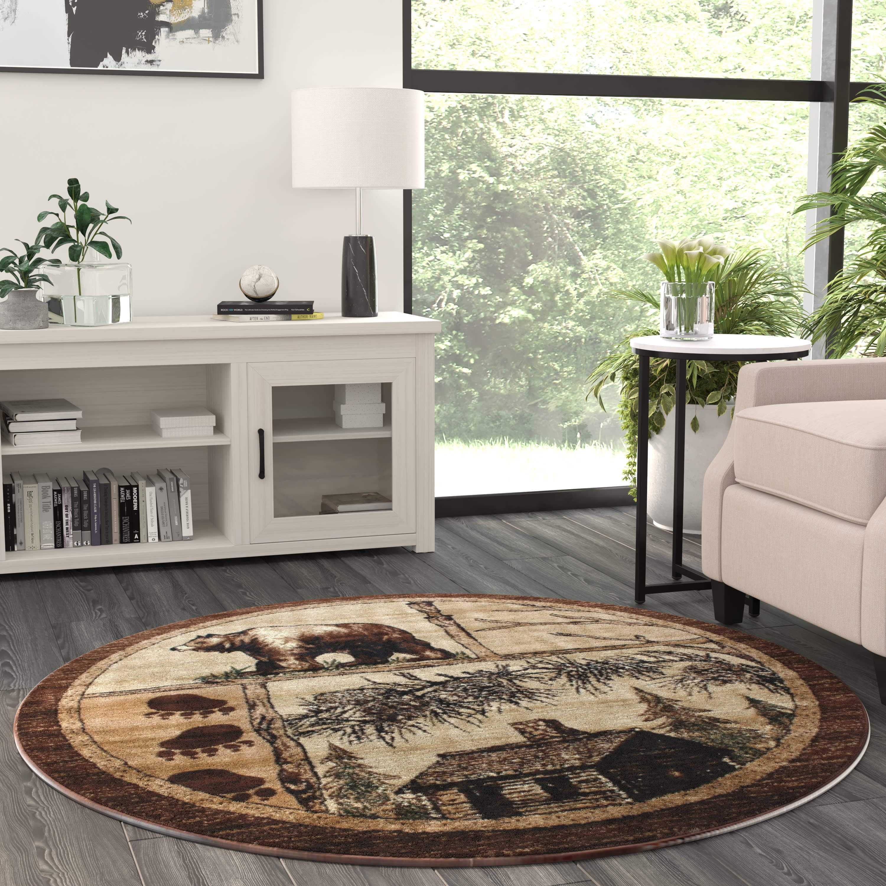 BizChair Cabin Round Area Rug Design Lodge 362 - (5 Feet 5 Inch X 5 ...