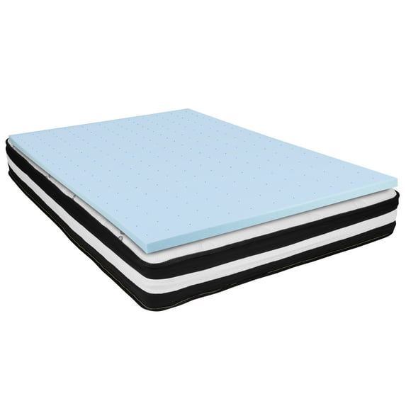 BizChair Capri Comfortable Sleep Full 10 Inch CertiPUR-US Certified Foam Pocket Spring Mattress & 2 inch Gel Memory Foam Topper Bundle
