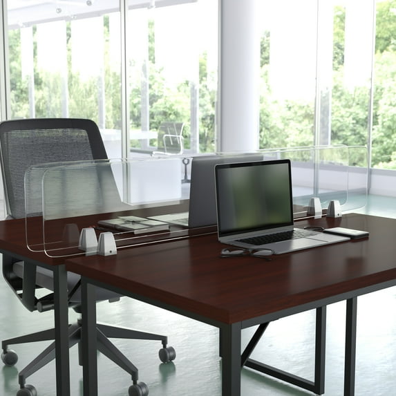 BizChair Clear Acrylic Desk Partition, 12"H x 55"L (Hardware Included)