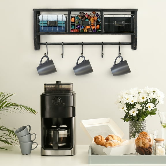 BizChair Coat Rack Wall Mounted Shelf Rustic 12"x 24" Entryway Organizer