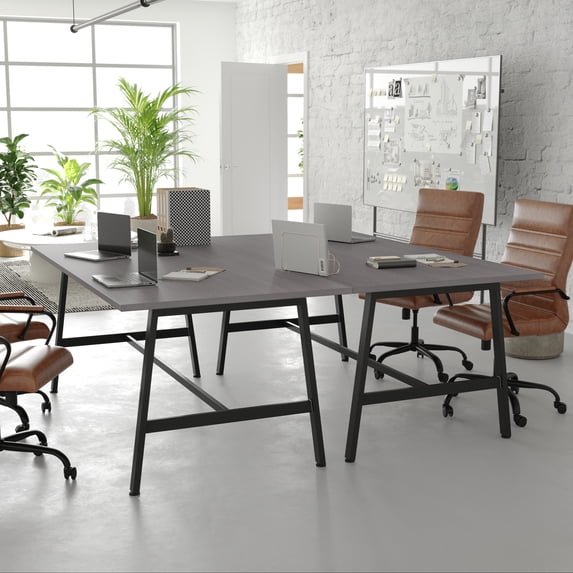 BizChair Commercial 72x36 Conference Table with 1" Thick Double Sided Laminate Table Top with PVC Edging and Heavy Duty A-Frame Steel Base, Gray Oak
