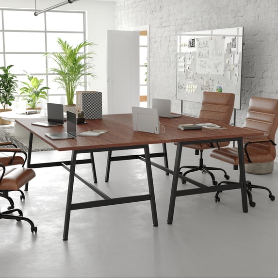 BizChair Commercial 72x36 Conference Table with 1" Thick Double Sided Laminate Table Top with PVC Edging and Heavy Duty A-Frame Steel Base, Walnut