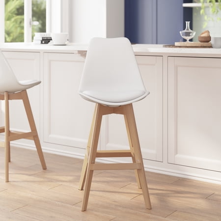 BizChair Commercial Counter Stools with Plastic Backrest, White/Natural (Set of 2)