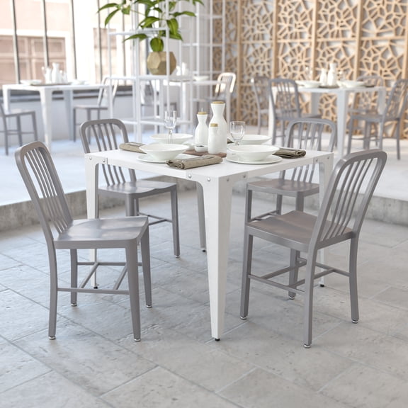 BizChair Commercial Grade 2 Pack Silver Metal Indoor-Outdoor Chair