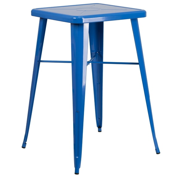 BizChair Commercial Grade 23.75" Square Blue Metal Indoor-Outdoor Bar Height Table