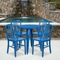thumbnail image 1 of BizChair Commercial Grade 24" Round Blue Metal Indoor-Outdoor Table Set with 4 Vertical Slat Back Chairs, 1 of 5