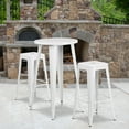 thumbnail image 1 of BizChair Commercial Grade 24" Round White Metal Indoor-Outdoor Bar Table Set with 2 Square Seat Backless Stools, 1 of 5