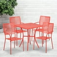 thumbnail image 1 of BizChair Commercial Grade 28" Square Coral Indoor-Outdoor Steel Patio Table Set with 4 Square Back Chairs, 1 of 5