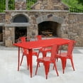 thumbnail image 1 of BizChair Commercial Grade 31.5" x 63" Rectangular Red Metal Indoor-Outdoor Table Set with 4 Stack Chairs, 1 of 5