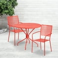 thumbnail image 1 of BizChair Commercial Grade 35.25" Round Coral Indoor-Outdoor Steel Patio Table Set with 2 Square Back Chairs, 1 of 5
