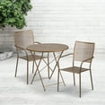 thumbnail image 1 of BizChair Commercial Grade 35.25" Round Gold Indoor-Outdoor Steel Patio Table Set with 2 Square Back Chairs, 1 of 5