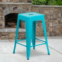 BizChair Commercial Grade 24" High Backless Crystal Teal-Blue Indoor-Outdoor Counter Height Stool