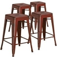 thumbnail image 1 of BizChair Commercial Grade 4 Pack 24" High Backless Distressed Kelly Red Metal Indoor-Outdoor Counter Height Stool, 1 of 2