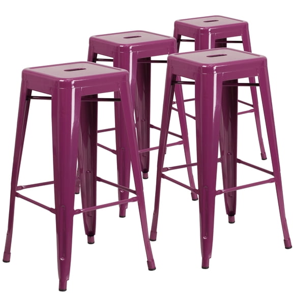 BizChair Commercial Grade 4 Pack 30" High Backless Purple Indoor-Outdoor Barstool
